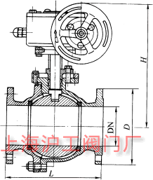 Q341F、Q341Y 型 PN16~PN40 蝸桿傳動球閥主要外形及結(jié)構(gòu)尺寸示意圖